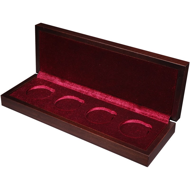 Футляр Дерево красный на 4 монеты Ø 44 (276х92х41 мм)