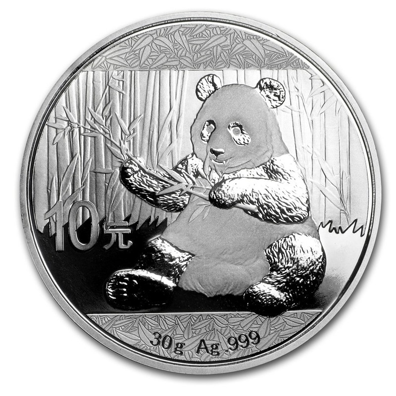 Серебряная инвестиционная монета Китая Панда 2017 г., 30 г чистого серебра (Проба 0,999)