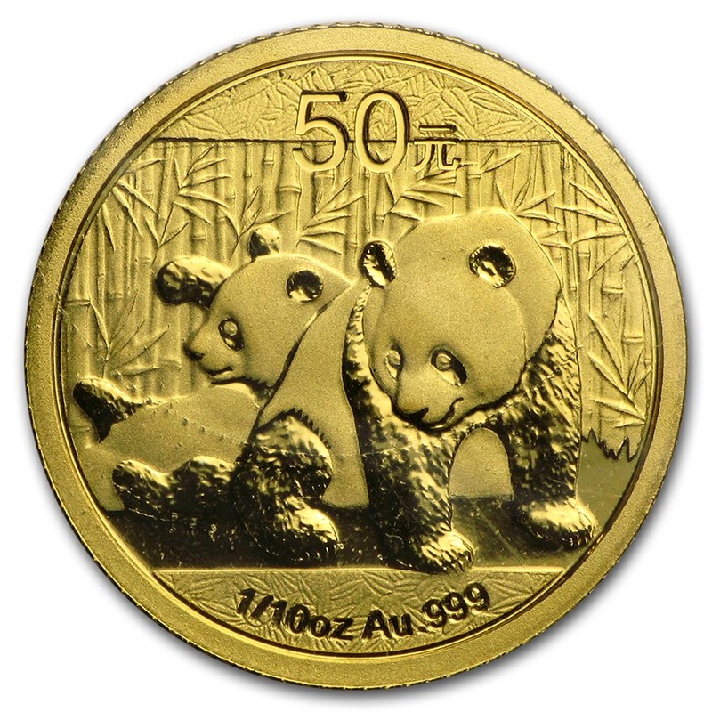 Золотая монета Китая «Панда» 2010 г.в., 3.11 г чистого золота (проба 0.999)